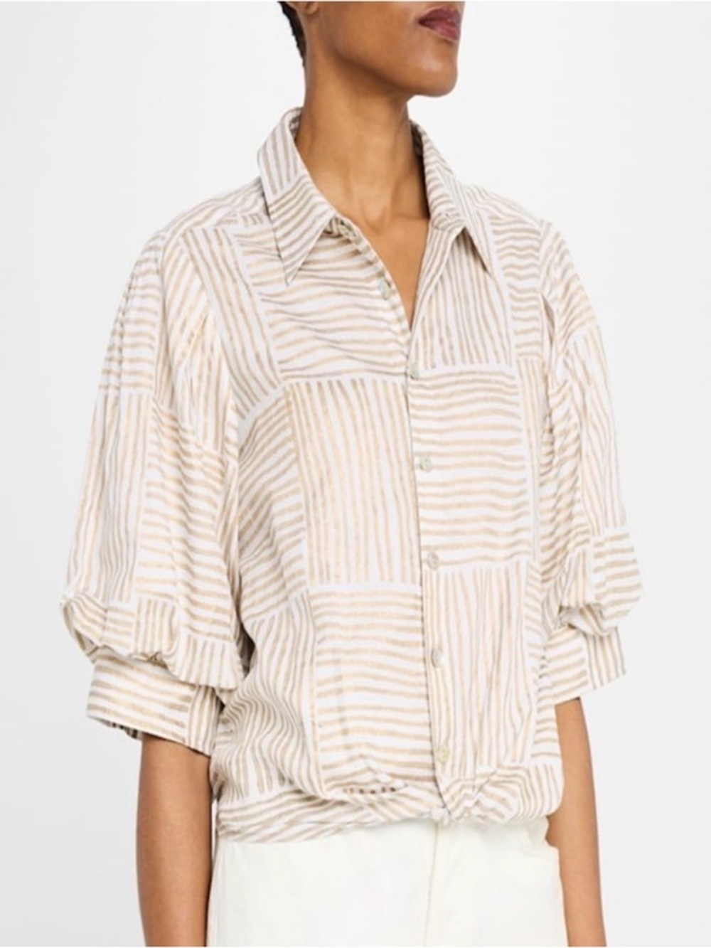 FINLEY x Mended Bomba Block Stripe Shirt in Bronze Gold Size M